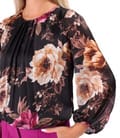 Bluza cu falduri la decolteu din voal imprimat cu motive florale supradimensionate