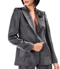 Sacou elegant satinat cu rever si floare decorativa