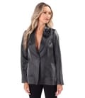 Sacou elegant satinat cu rever si floare decorativa