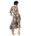 Rochie midi din viscoza cu matase naturala imprimata cu motive florale