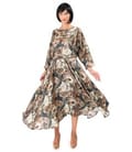 Rochie midi din viscoza cu matase naturala imprimata cu motive florale