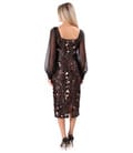 Rochie midi de cocktail din paiete cu maneci din voal