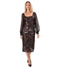 Rochie midi de cocktail din paiete cu maneci din voal