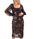 Rochie midi de cocktail din paiete cu maneci din voal
