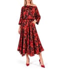 Rochie midi eleganta din saten imprimat