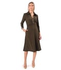 Rochie office evazata cu fermoar auriu si buzunare laterale
