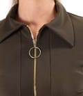 Rochie office evazata cu fermoar auriu si buzunare laterale