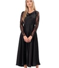Rochie midi satinata cu maneci lungi din dantela