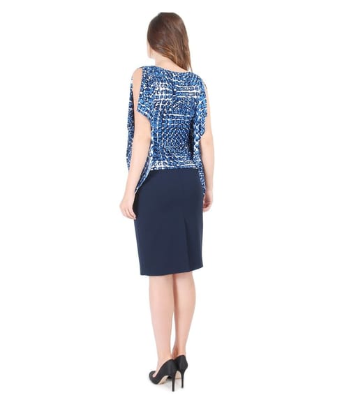 Bluza fluture din jerse imprimat si fusta conica