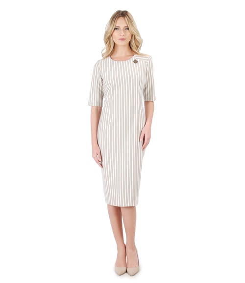 Rochie midi din jerse elastic imprimat cu dungi