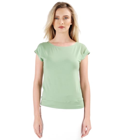 Tricou din jerse elastic cu insertie de voal