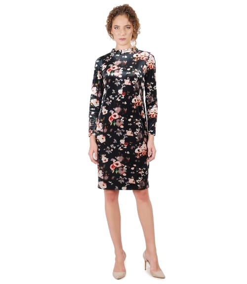 Rochie eleganta din catifea imprimata cu motive florale