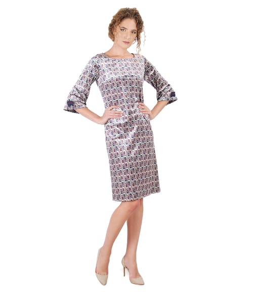 Rochie din catifea imprimata cu motive geometrice