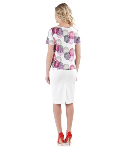 Tinuta eleganta cu bluza din jerse imprimat si fundita si fusta creion