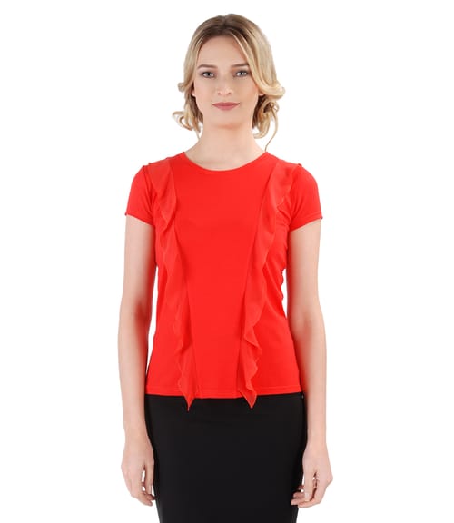 Bluza din jerse elastic cu insertii din voal