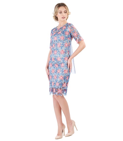 Rochie de seara din dantela brodata cu motive florale