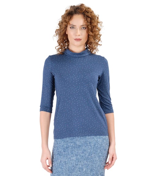 Bluza din jerse elastic imprimat cu maneci 3/4