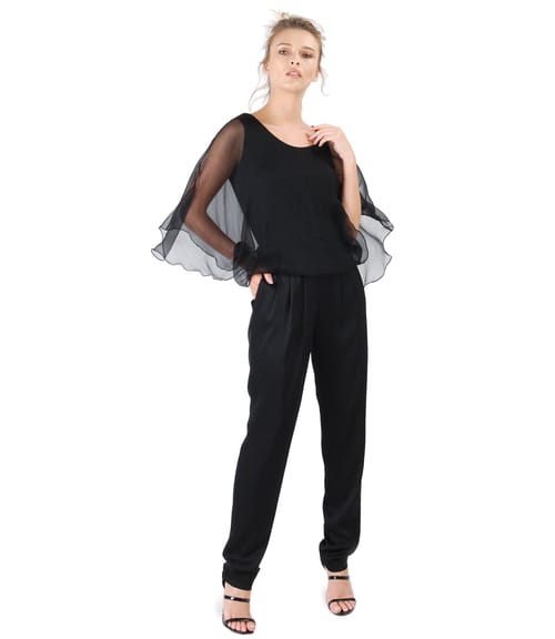 Salopeta cu capa din voal de matase naturala