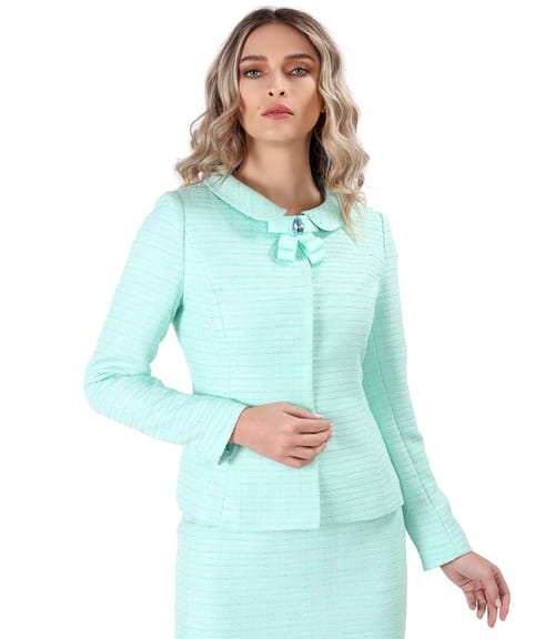 Sacou din bucle cu viscoza cu brosa cu aplicatie de cristale