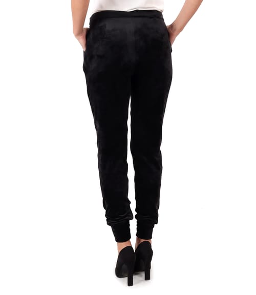 Pantaloni din catifea elastica cu mansete la terminatie