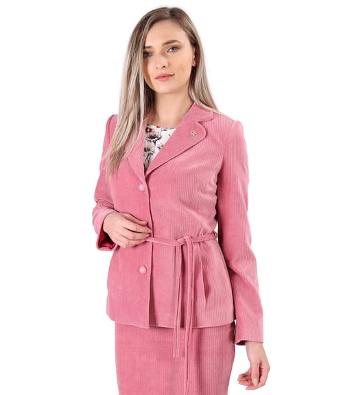 Sacou jacheta din catifea raiata cu cordon