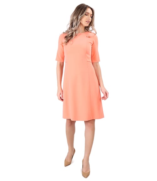 Rochie office evazata cu funda metalica la decolteu