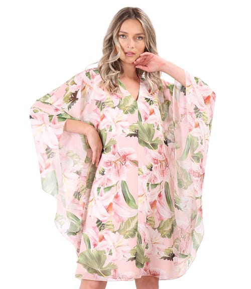 Rochie fluture din voal imprimat cu motive florale