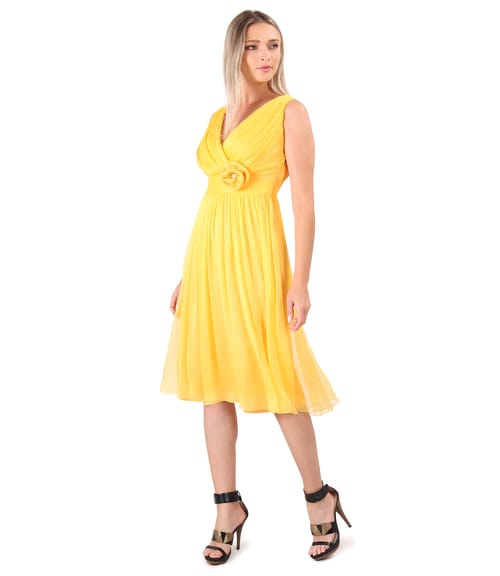 Rochie de seara din voal de matase naturala cu brosa