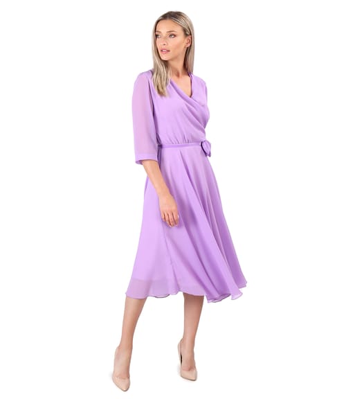 Rochie din voal cu funda in talie