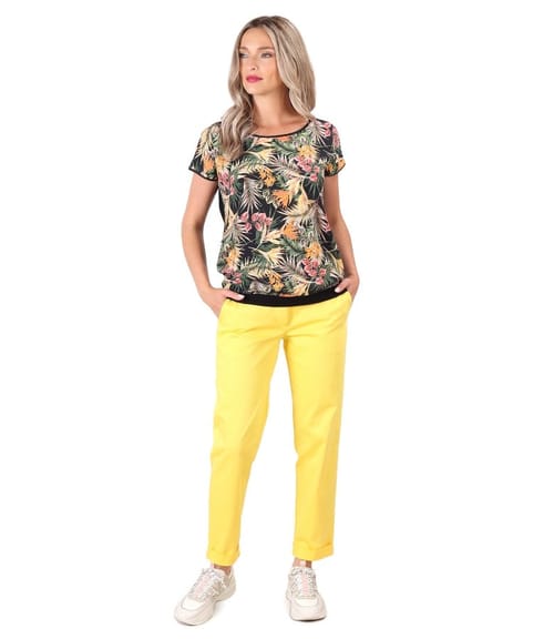 Pantaloni din bumbac texturat cu bluza cu fata imprimata cu flori