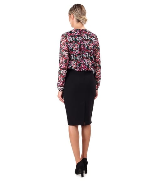 Bluza din voal imprimat cu fusta office