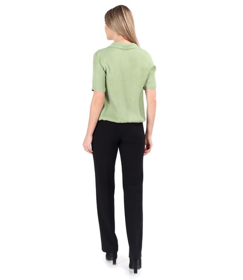 Bluza cu guler tip esarfa si pantaloni drepti