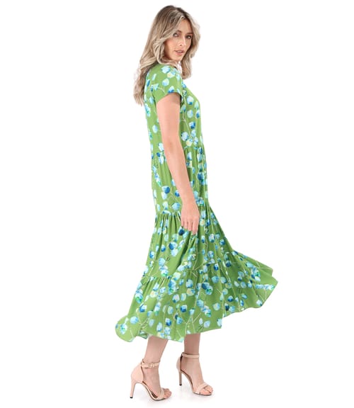 Rochie cu volane din viscoza imprimata cu motive florale
