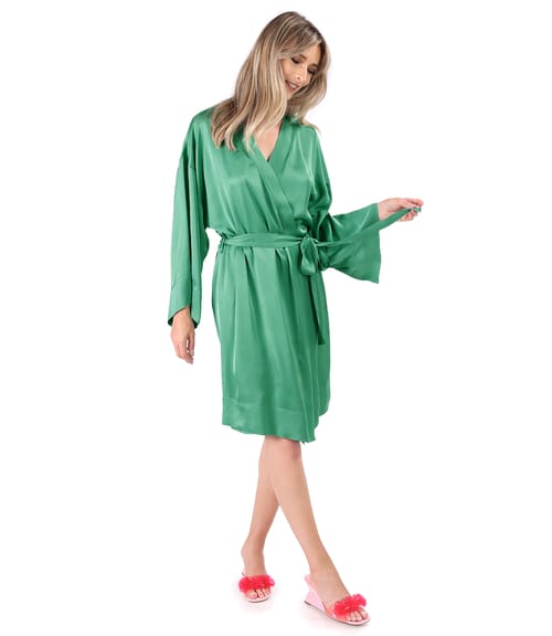 Kimono scurt cu cordon din saten de viscoza