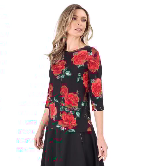 Bluza din jerse elastic imprimat cu motive florale