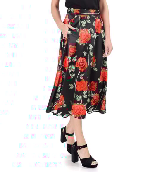 Fusta midi semiclos din saten elastic