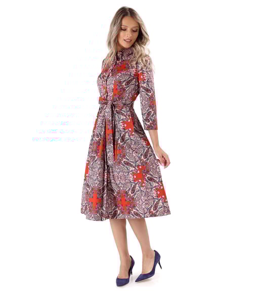 Rochie tip camasa din bumbac elastic imprimat