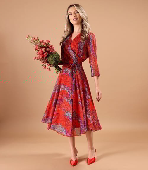 Rochie eleganta din voal imprimat