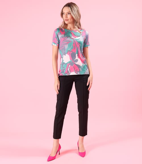 Bluza din jerse elastic imprimat cu pantaloni pana