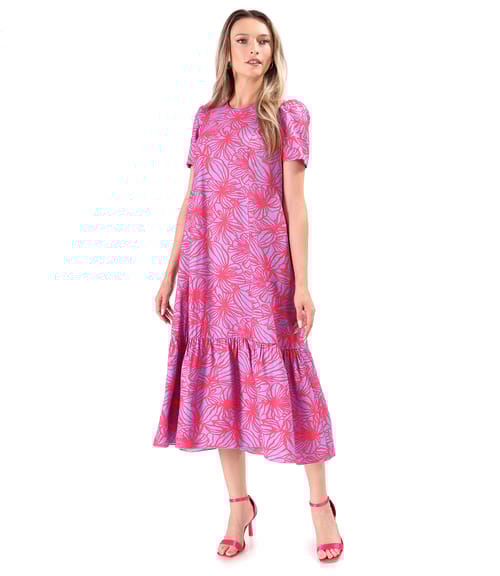 Rochie midi lejera imprimata cu motive florale