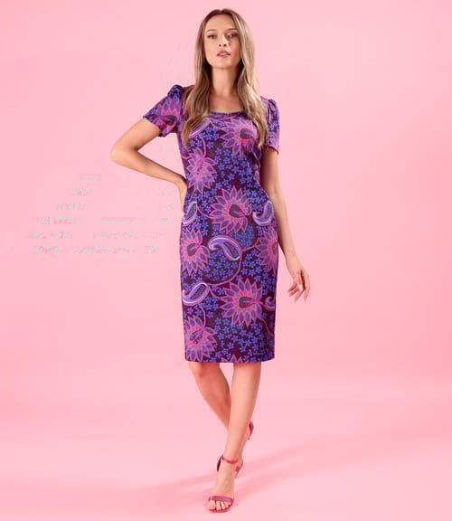 Rochie eleganta din bumbac elastic imprimat