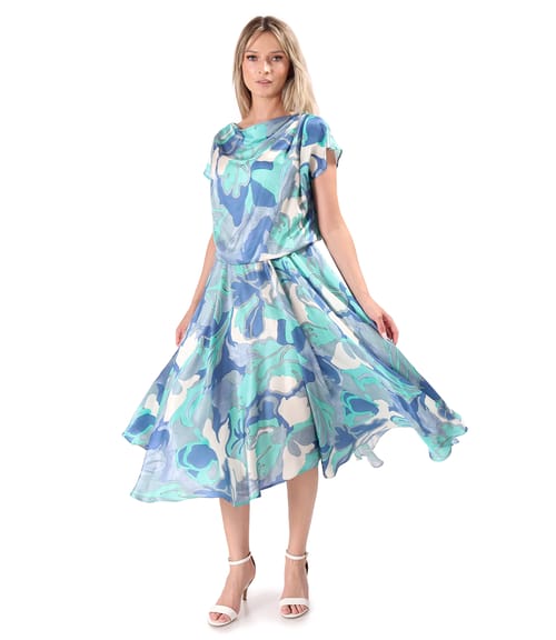 Rochie midi din viscoza cu matase naturala imprimata digital