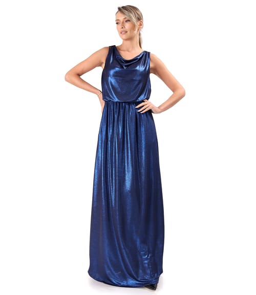 Rochie lunga de ocazie din jerse elastic cu efect lucios