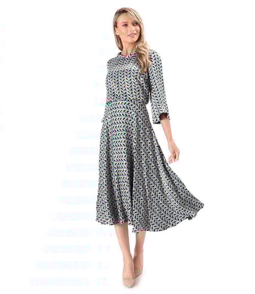 Rochie midi din satin de viscoza imprimata cu motive geometrice