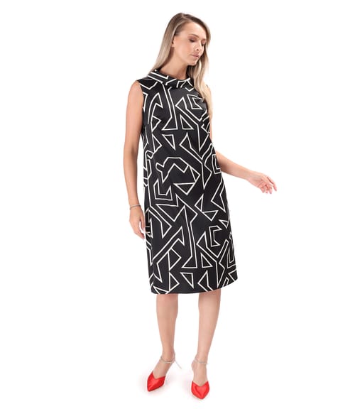 Rochie lejera din satin imprimat cu motive geometrice
