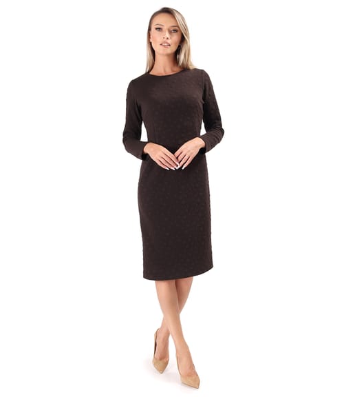 Rochie eleganta din jerse elastic gros cu buline tesute in relief