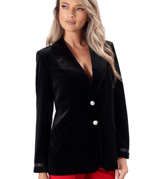 Sacou office din catifea elastica neagra