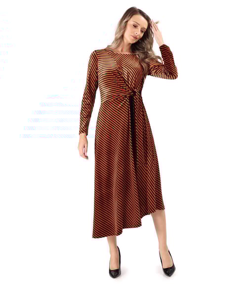 Rochie midi din catifea elastica cu dungi