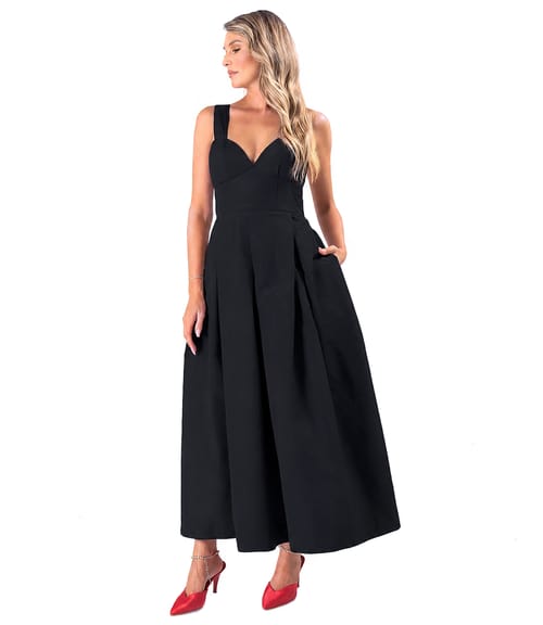 Rochie evazata din tafta cu corset cu bretele
