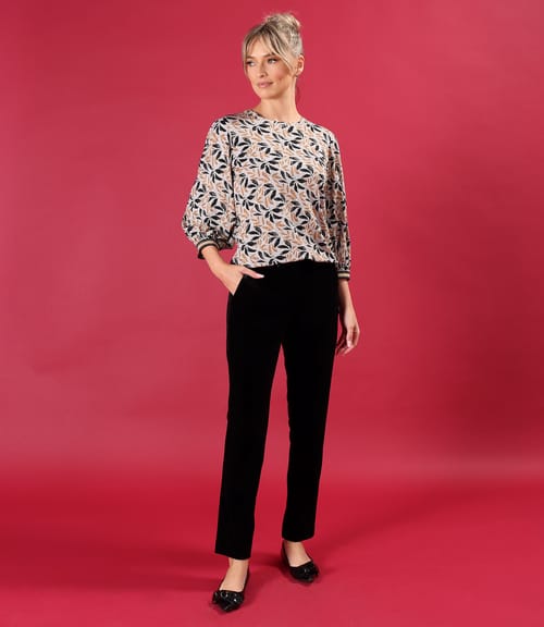 Pantaloni pana din catifea cu blza din jerse elastica imprimat